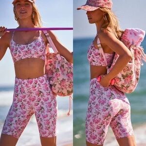 Loveshackfancy x Bandier Floral Print Bike Shorts in Peony Garden